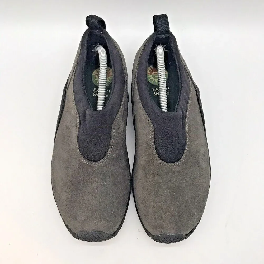 Earth Shoe Haley Slip On Loafers Women's 7.5 Gray & Black Suede Leather Shoes